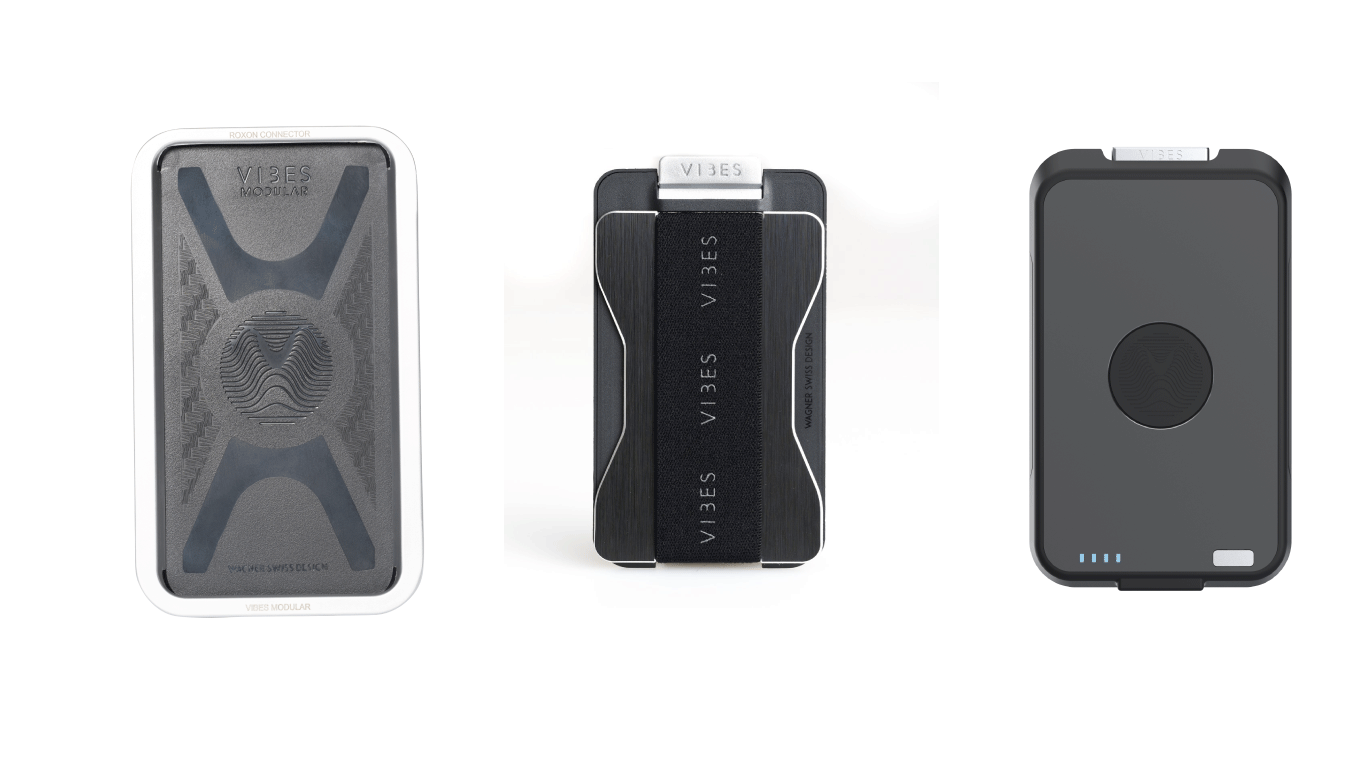 Vibes Modular Roxon modular accessory connector with  Modular Wallet and  Wireless Battery